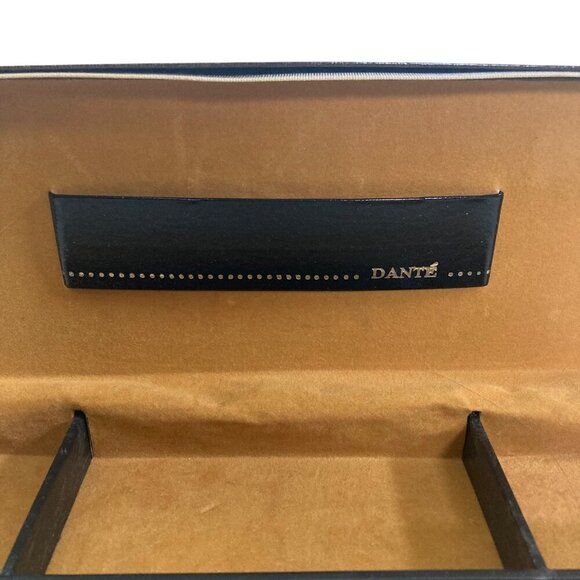 Vintage Dante Brown Leatherette Jewelry Box Velvet Lining Gold Greek Key Design - Picture 4 of 9